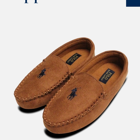 Ralph Lauren Dezi 3 Polo Snuff Brown & Navy Slippe - Picture 2 of 3